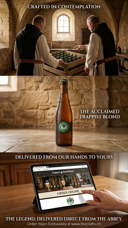 Westvleteren 6 Trappistenbier, Flasche mit eingeschenktem Glas.