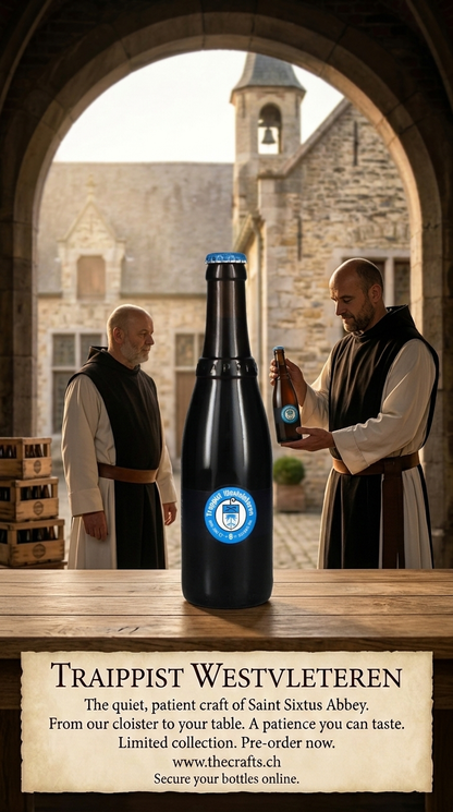 Flasche Westvleteren 8 mit charakteristischem Etikett, stilvolles Produktfoto.