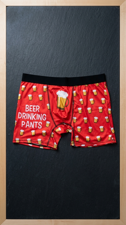 Beer Drinking Pants braune Kurze Hose mit Biermotiv – Das Original für Bierliebhaber