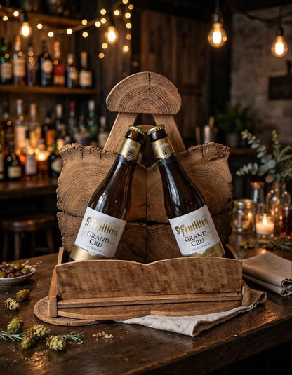 Geschenkset Eichenholz-Bierregal mit 2 × St-Feuillien Grand Cru
