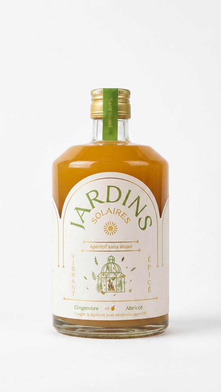 Jardins Solaires Lifestyle-Aufnahme – Bio-Apéritif ohne Alkohol Ingwer & Aprikose
