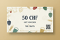 Geschenkgutschein 50 CHF mit Hopfen, Bierkrug und QR-Code auf cremefarbenem Hintergrund.
